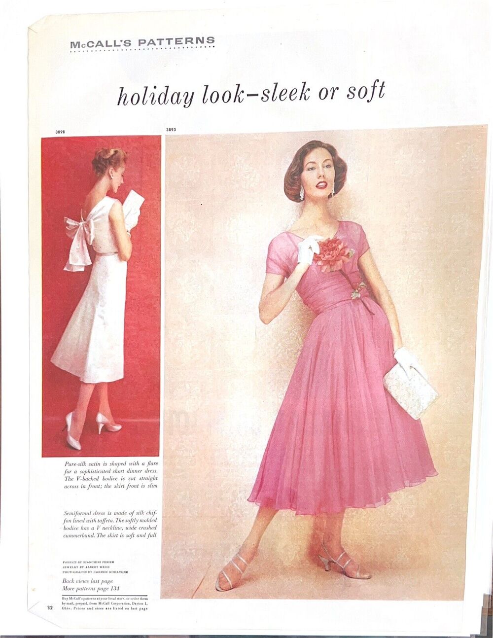 Vtg Print Ad McCalls Patterns Formal Dress Pink Valentine Holiday 1956 50s Prom